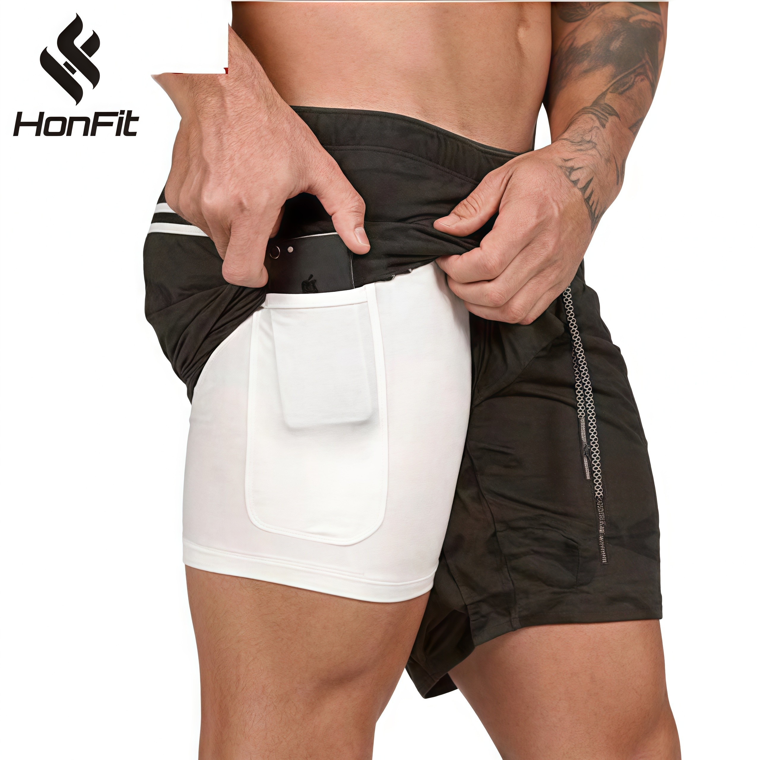 Summer Workout Athletic Shorts For Men Spandex / Polyester Solid Casual Sports Shorts Elastic Waist 2 In 1 Gym Men's Shorts