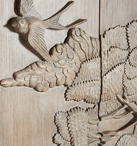 Armoire à vin Arbre de Vie sculptée à la <span class=keywords><strong>main</strong></span> avec relief d'oiseaux, buffet de bar, blanc vieilli, armoire de rangement pour spiritueux antique - Product Image 4
