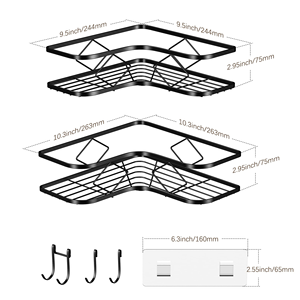 Estante de baño moderno de Metal negro, montaje en pared, esquina de ducha, <span class=keywords><strong>sin</strong></span> perforación, nuevo diseño - Product Image 5