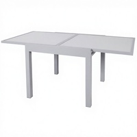 Table à manger extensible rectangulaire moderne et contemporaine en verre trempé avec pieds en métal, 6 places, pour salle à manger