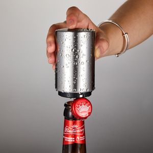 Ouvre-bouteille de bière automatique à pression ronde en acier inoxydable ouvre-bouteille de bière ouvre-couvercle de bouteille de vin - Product Image 5