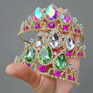 13CM <span class=keywords><strong>Vintage</strong></span> Cross Border aleación redonda cristal corona barroco moda sombreros fiesta pastel decoradores - Product Image 1