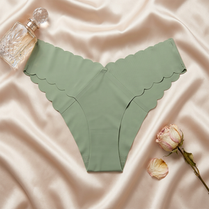 Women <b>Seamless</b> <b>Thong</b> Panties Scalloped Wave Edge Ice Silk Invisible Low Rise Ladies Underwear Breathable Sports Yoga Briefs - Product Image 2