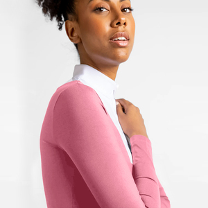 Nouveau Design rose blanc high-tech seconde peau chemises de compétition bouton col montant manches longues retour sur les chemises de spectacle équestre - Product Image 4