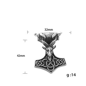 Thor's Hammer Ram Head Pendant <b>Tungsten</b> Men's Necklace Retro Animal Design Everyday Wear 190133 - Product Image 5