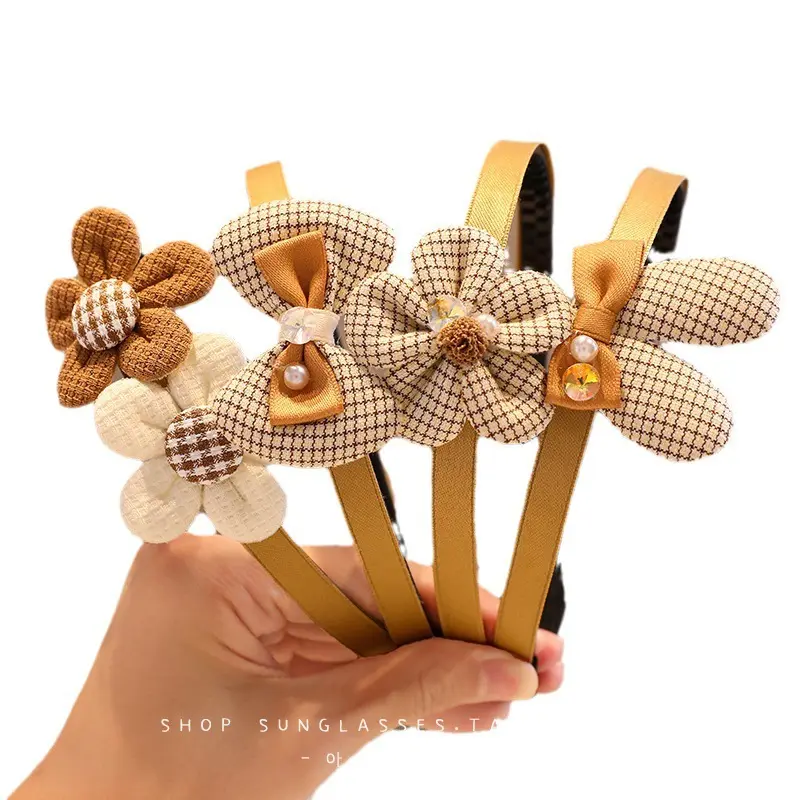 2023 New Korean style Fashion Cute Flower Bow HeadBand For Kids Girls Hair Bands Brown Princess Hair Accessories Baby