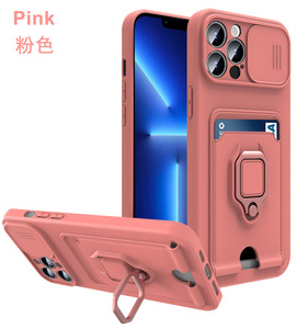 Funda de teléfono con soporte para anillo de tarjeta de cámara deslizante para iPhone 15 14 13 12 11 <span class=keywords><strong>pro</strong></span> Max funda de silicona - Product Image 3