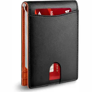 Hoge Kwaliteit Front Pocket Portefeuilles Rfid Blocking Bifold Credit Kaarthouder Mens Slim Geld Clip Lederen Portemonnee