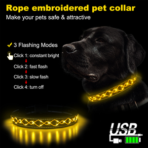 LED Glowing Reflective Nylon Corde Broderie Striped Pet <span class=keywords><strong>Collar</strong></span> Stylish Dog Walking Training Gear Apple Locator Personalized - Product Image 6