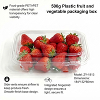 Boîte d'emballage alimentaire transparente à charnière en PET de 500 g pour fruits frais et baies