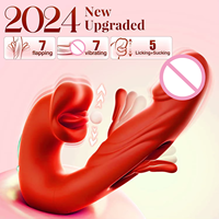 Vibrateur Rose 3-en-1 à Mouvements Ondulatoires et Clignotants, Dildo, Lèche-langue, Morsure, Choc, Stimulation du Clitoris, Jouet Sexuel