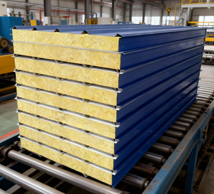 Panel sándwich <span class=keywords><strong>de</strong></span> lana <span class=keywords><strong>de</strong></span> roca ignífugo <span class=keywords><strong>para</strong></span> pared y techo Material <span class=keywords><strong>de</strong></span> construcción Aislamiento acústico térmico - Product Image 1