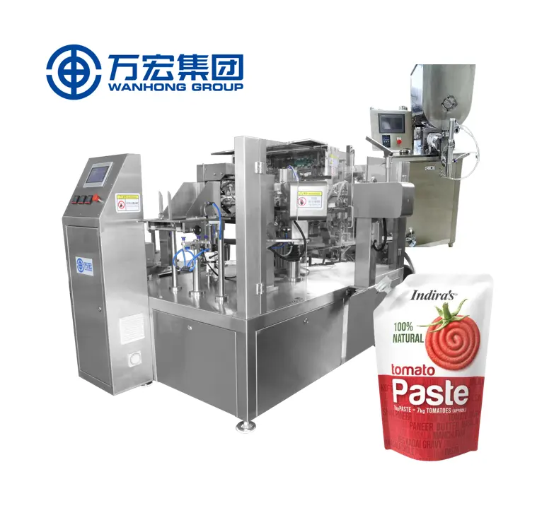 Wanhong Pasta Automática De Tomate Máquinas De Embalagem De Saco De Plástico Doypack Standup Pouch Paste Máquina De Enchimento De Embalagem