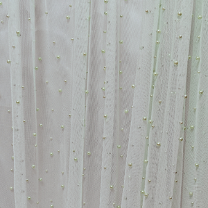 Tule Beaded Verde Claro de Alta Brilho 6 # 550 <span class=keywords><strong>4</strong></span> # Tecido de Malha com 550 Pérolas 100% Poliéster Luxuoso e Respirável para Vestidos e Trajes - Product Image 1