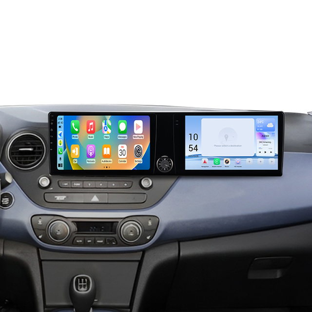 For Hyundai  I10 2014-2017 Dual Screen GPS Navigation Android 13 Carplay 10.1''Multimedia Player TV for DVD Player
