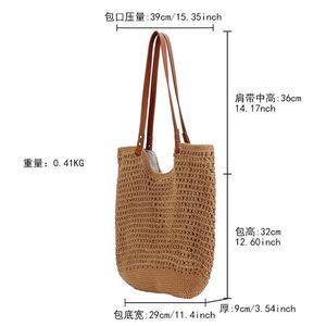<b>Large</b> Capacity Casual Single Shoulder Cotton Woven Tote <b>Bag</b> for Women Hollow Mesh <b>Beach</b> Straw Handbag - Product Image 3