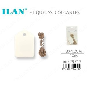 Étiquettes suspendues Ilan 3x4,2 cm blanches avec ficelle pour l'étiquetage des vêtements - Product Image 3