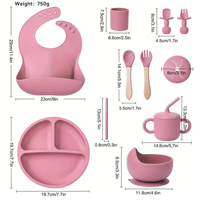 Ensemble de vaisselle pour bébé en silicone de qualité alimentaire écologique, 8 pièces, bol, assiette, cuillère, fourchette, bavoir, tasse à sucette pour la diversification alimentaire des nourrissons