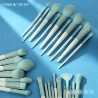 Lot de 28 pinceaux de maquillage professionnels à manche en bois, vert matcha, pour poudre libre, fond de teint et anticernes – Outils de maquillage transfrontaliers