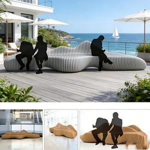 Y514 Handmade Lounge Wooden Slice Chair Wave Form Leisure <b>Seat</b> Weatherproof Lawn Decor Furniture Relax Waiting Bench - Product Image 6