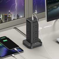 Multiprise tour de 12 prises avec protection contre les surtensions et station de charge électrique, compatible AU