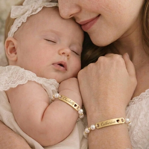 Bracelet personnalisé avec nom de bébé, perle, cordon tressé, plaqué or 18 carats, acier inoxydable, bijoux personnalisés, <span class=keywords><strong>cadeau</strong></span> de Noël - Product Image 3