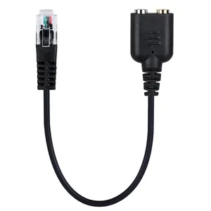 RJ9/RJ11 ke 2 Port 3.5mm kabel adaptor headset wanita untuk telepon