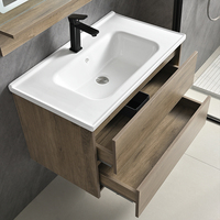 Meuble-lavabo mural moderne avec vasque en céramique, égouttoir en acier inoxydable et miroir inclus – Meubles de salle de bain