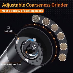 Electric <b>Salt</b> Pepper Grinder Set USB Rechargeable Warm LED Light Adjustable <b>Coarseness</b> Lidaop Large Capacity Automatic - Product Image 4