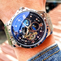 Montre Homme Multifonction à Grand Cadran, Lumineuse, Étanche, Phase de Lune, Squeletteisée, Entièrement Automatique