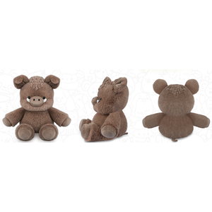Peluche Cinghiale Marrone con Pelo Riccio Bianco Avorio, Gambe Robuste, Seduto, Antistress, Compagno per Bambini - Product Image 4