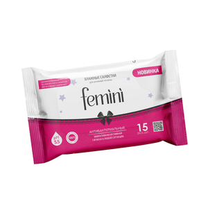 Lingettes Humides d'Hygiène Intime Féminine FEMINI 15 Pièces Soin Doux Peaux Sensibles Format Voyage pour Usage Quotidien Vente en Gros - Product Image 1