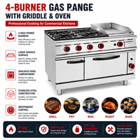 Cuisinière à gaz commerciale autonome avec 4 brûleurs, plaque de cuisson et four en acier inoxydable pour hôtel, restaurant, traiteur, cuisine