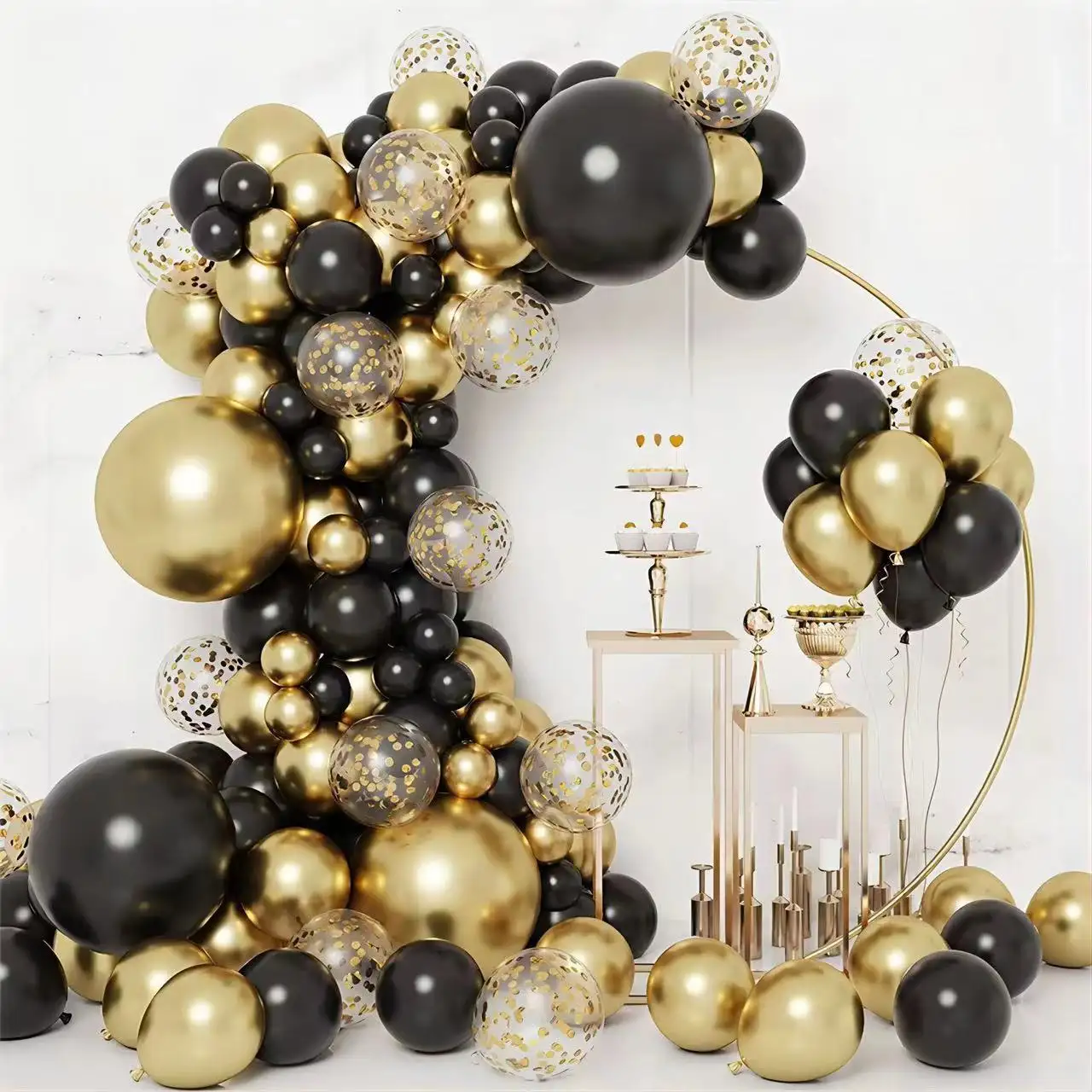 Wholesale globos party decoration chrome black gold latex balloon garland arch birthday party decoration 30-year-old balloon