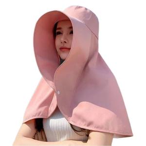 Sombrero de ala ancha con protección solar y cubre cuello para mujer, protección UV, estilo pescador, beige, caqui, negro, rosa, amarillo - Product Image 5