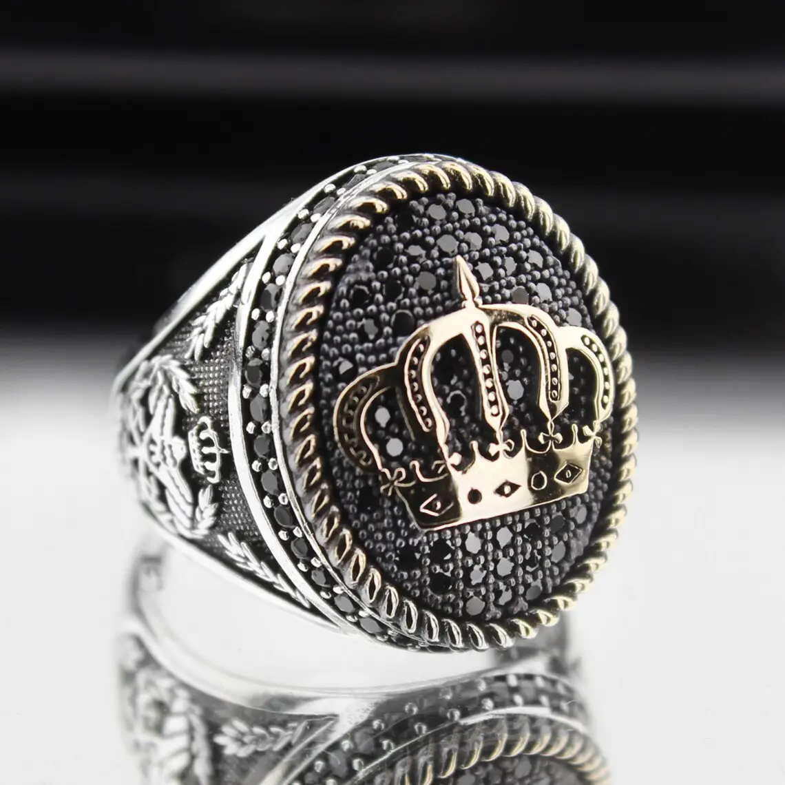 Men's King Ring S925 Sterling Silver Custom Ring Black Moissanite Rapper Hiphop Ring For Men