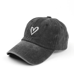 Washed Denim <b>Baseball</b> <b>Cap</b> With Heart Embroidery Unisex Casual Hat 100 Cotton - Product Image 3