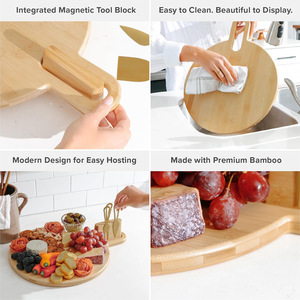 Tabla de queso de bambú con asas, bloque magnético para utensilios de cocina, juego de herramientas para queso de 52.6x17.8x1.7cm para servir y entretener - Product Image 4