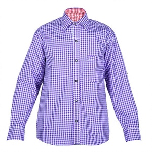 Nouvelle chemise bavaroise élégante pour homme, costume d'automne pour l'Oktoberfest, tissu à carreaux violet et blanc 100% coton - Product Image 1