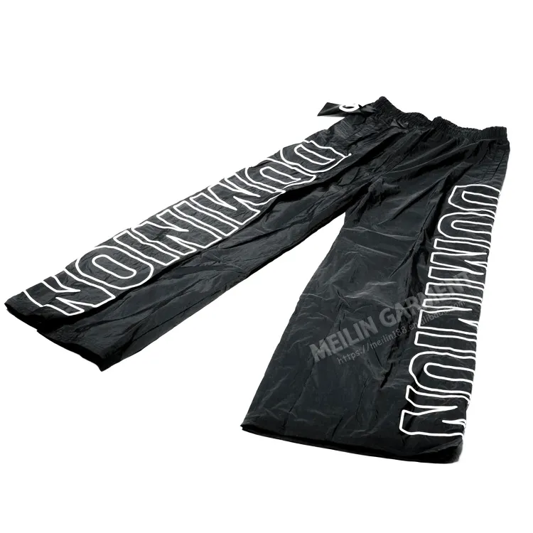 Custom baggy oversized pants trousers track men's stacked jogger screen printing windbreaker nylon pants
