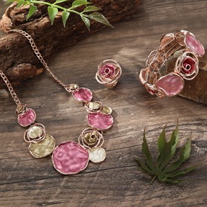 Nuevo geométrico Circular Rosa ahueca hacia fuera el color goteo empalme diseño collar pendientes <span class=keywords><strong>accesorios</strong></span> conjunto - Product Image 5