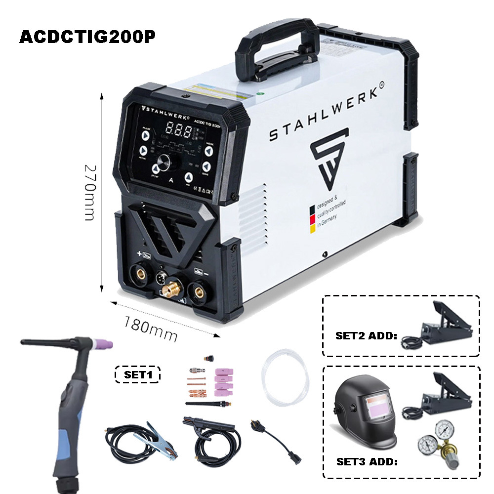 German Brand AC DC TIG MMA PULSE Welder 110V 220V Inverter Welding Kit Machine with Helmet for Stahl Werk TIG200P · image 1