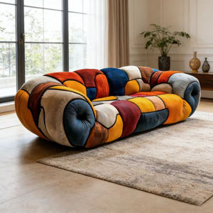 Sofá Retro Artístico con Parches, Diseño de Bloques de Color Intensos, Terciopelo Multicolor, Loveseat Estilo Picasso, Pieza Destacada para Decoración del Hogar - Product Image 4