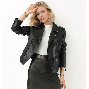 <span class=keywords><strong>Chaqueta</strong></span> corta de motociclista de piel sintética para mujer, <span class=keywords><strong>chaqueta</strong></span> negra de cuero PU de calle a la moda - Product Image 3
