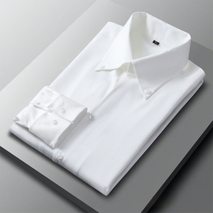Camicia Casual Autunnale Stile Francese da Uomo, Collo Grande, Maniche Lunghe, Vestibilità Slim, Popeline con Perline, ODM Bianco Senza Bisogno di Stiratura, Design Trendy - Product Image 2