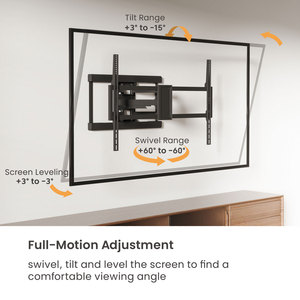 Support mural <span class=keywords><strong>TV</strong></span> universel robuste inclinable et pivotant pour téléviseurs de 55 à 120 <span class=keywords><strong>pouces</strong></span>, capacité 100 kg, VESA max. 900x600, grande taille, mouvement complet - Product Image 2