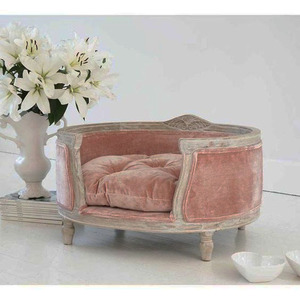 Rosa Samt Langlebiges Waschbares Abnehmbares Katzen- & Hundebett mit Modernem Klassischem Design für Haustiere - Product Image 1