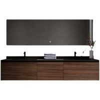 Meuble de salle de bain Rock Board avec double vasque intégrée, table de lavabo en bois massif et miroir intelligent HD anti-buée