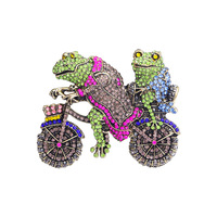 Nouvelle broche décorative vintage style industriel lourd, incrustée de diamants, motif Prince Grenouille, accessoire de vélo, badge