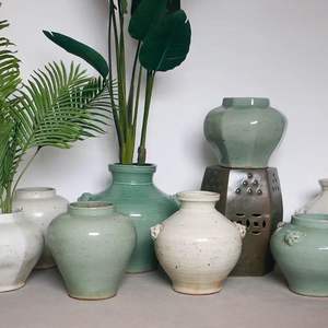 Vaso fioriera interno in ceramica bianca e verde giapponese produttori di oggetti d'antiquariato wabi sabi vaso - Product Image 2